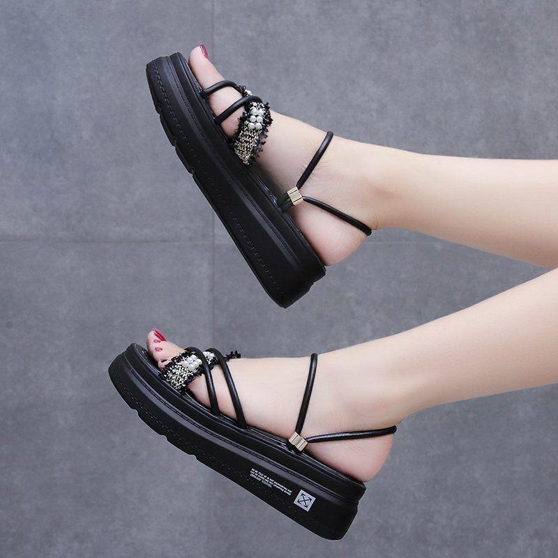 Two Wear Women's Summer Sandals All-match Thick-soled Height-increasing Shoes Fashion Students Wear Sandals and Slippers Outside