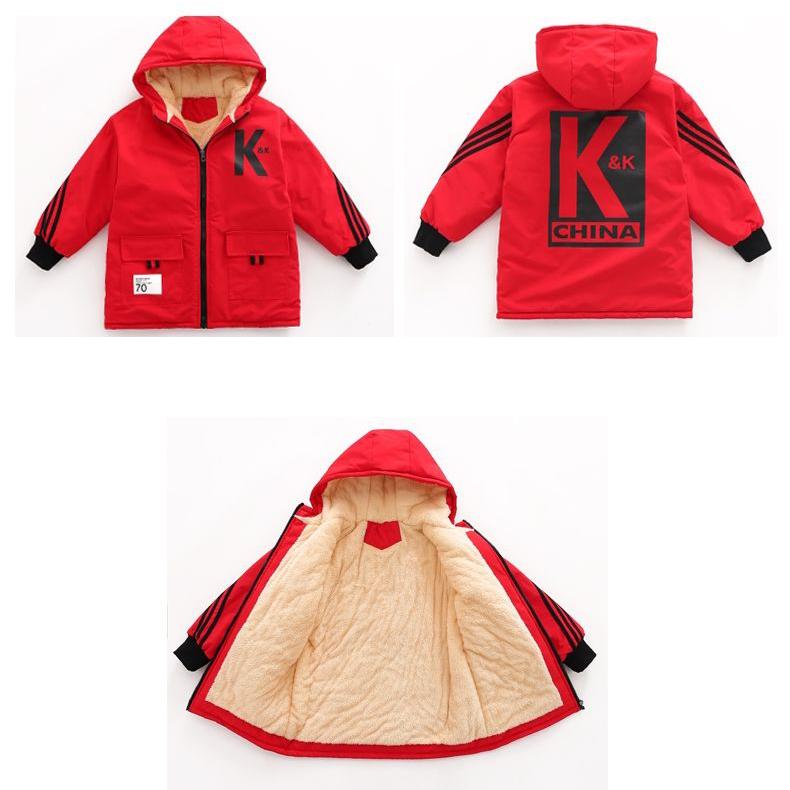 Winter Children's Coat Plus Velvet Thick Coat Hooded Boys Winter Fashion Mid-length Kids Winter Snowsuits