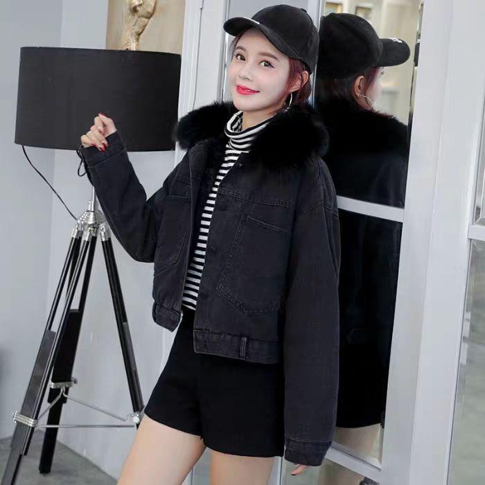 Winter  Plus Velvet Warm Cotton Denim Parkas Women Hooded Jacket Coat Woman Bomber Jackets Parkas Plus Size