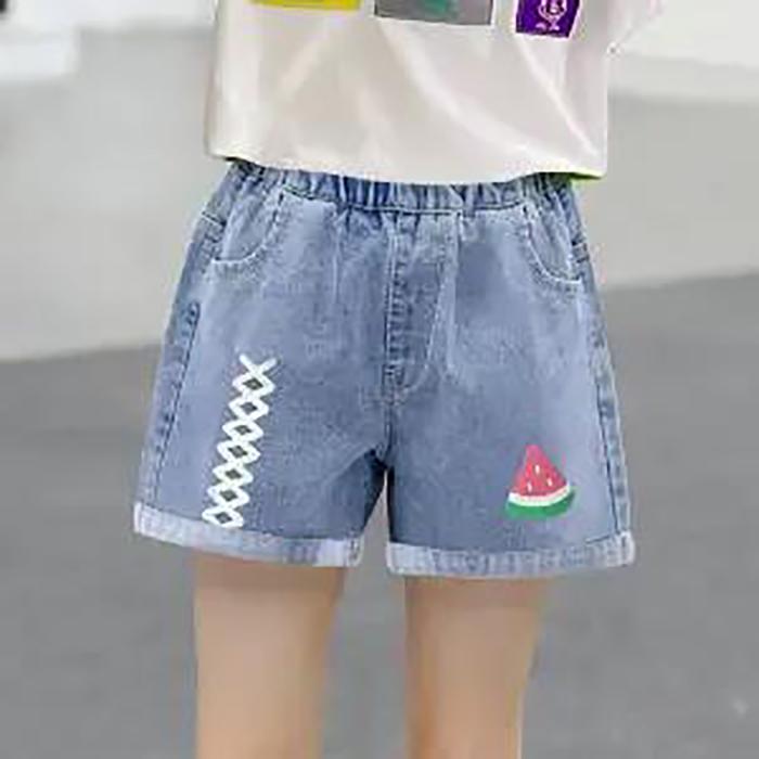 Children's Pants Summer Girls Casual Children's Jeans Printing Loose Hole Embroidery Shorts Pants