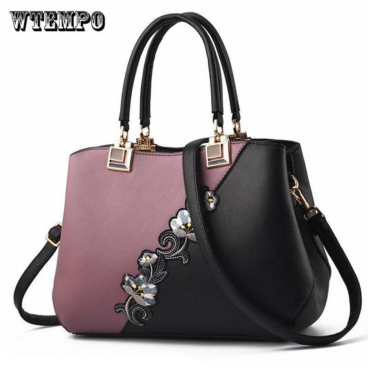 Handbags Women PU Leather Shoulder Bag Embroidery Flower Handbag