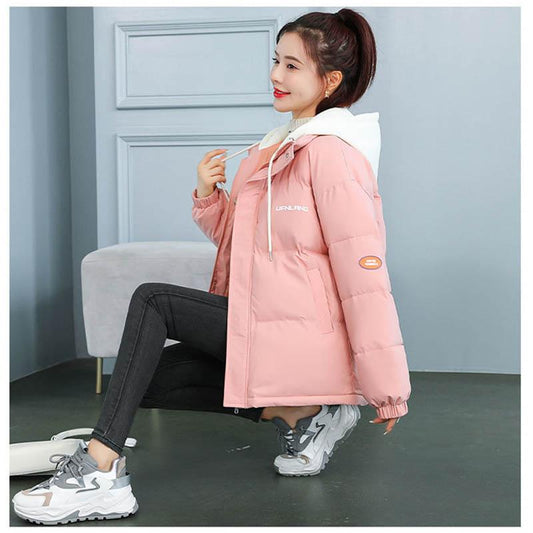 Fake Two-piece Down Padded Jacket Female Short Student Korean Style Loose Thick Bread Winter Jacket