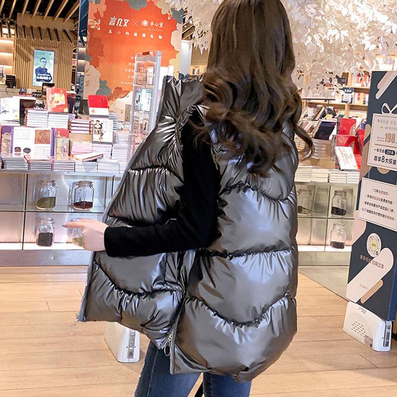 Autumn and Winter Shiny Down Cotton Horse Simple Sleeveless Casual Vest Fashion All-match Female Jacket