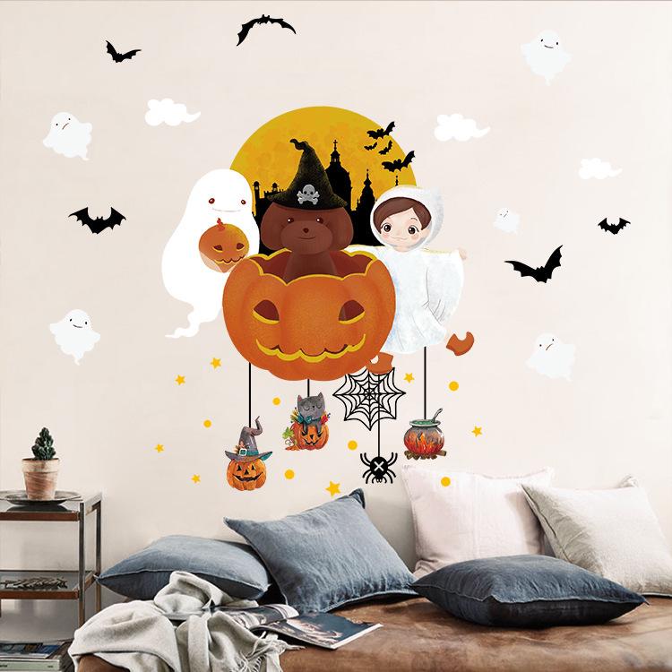 Double-sided Halloween pumpkin wall stickers window glass shop store background decoration stickers