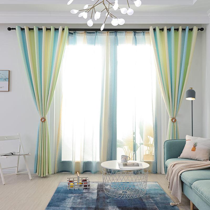 1/2pcs  Modern Gradient Color European Curtains for Living Room Stripe Blackout Curtains for Bedroom Dining Room Curtain