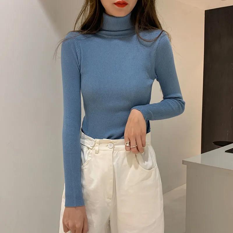 Turtleneck Sweaters Women Autumn Winter High Neck Pullover Sweaters Knitted Jumpers Solid Casual Slim Long Sleeve Basic Tops