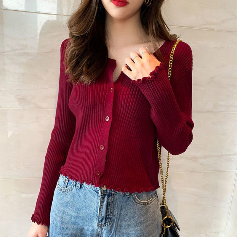 Autumn and Winter Loose Jacket All-match Long-sleeved Korean Base Shirt Knitted Round Neck Cardigan Young Women's Top