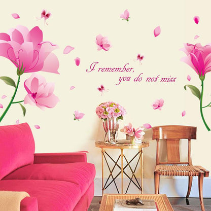 Fantasy pink flower romantic bedroom living room decorative wall sticker PVC transparent film