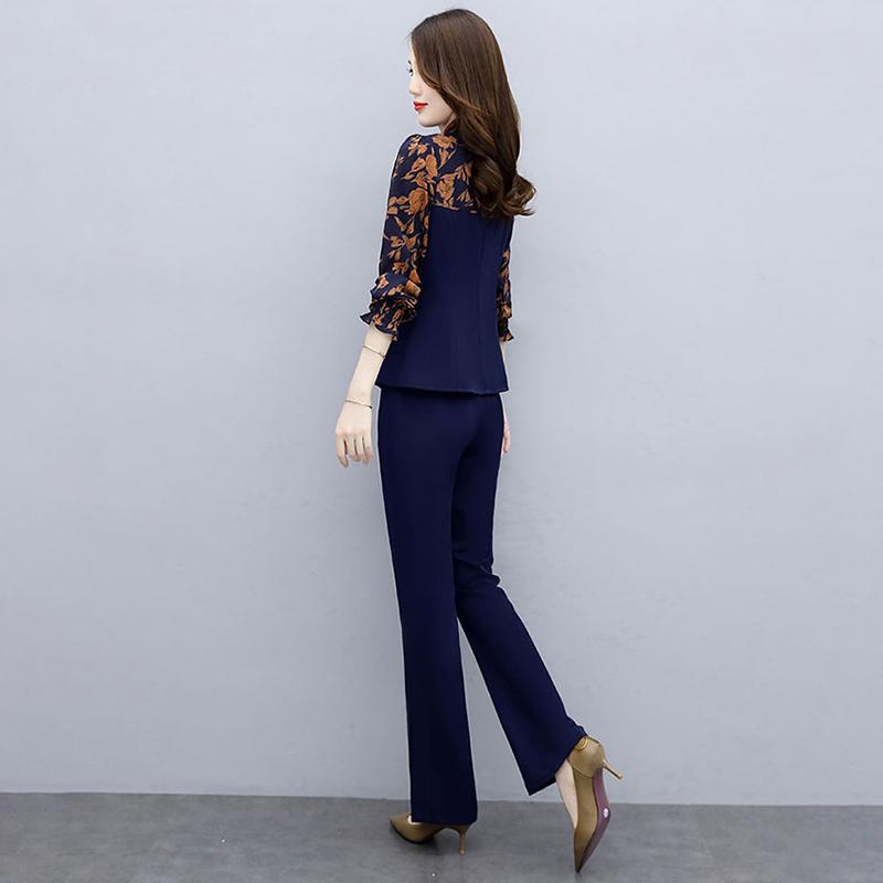 Professional Suit Temperament Was Thin Wide-leg Pants Two-piece Long-sleeved Waist Chiffon Shirt Loose Suit Pants Ladies Temperament Suit