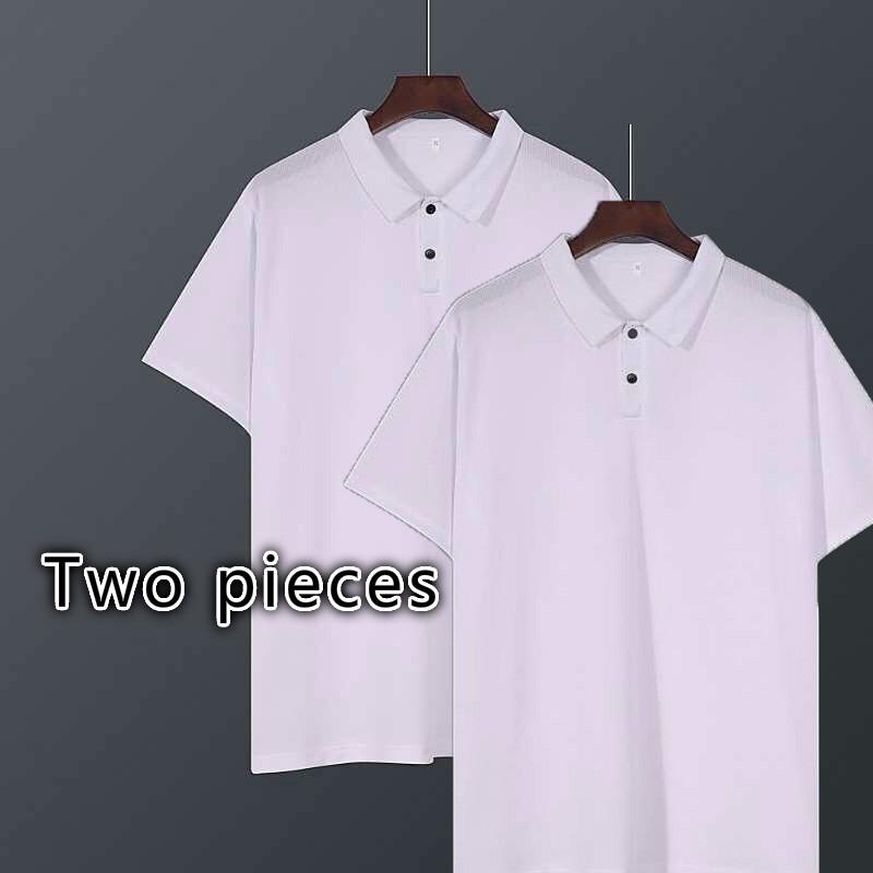 Ice Silk Mesh Short-sleeved T-shirt Men's   Shirt Lapel Half-sleeved Plus Fat Top Two pieces