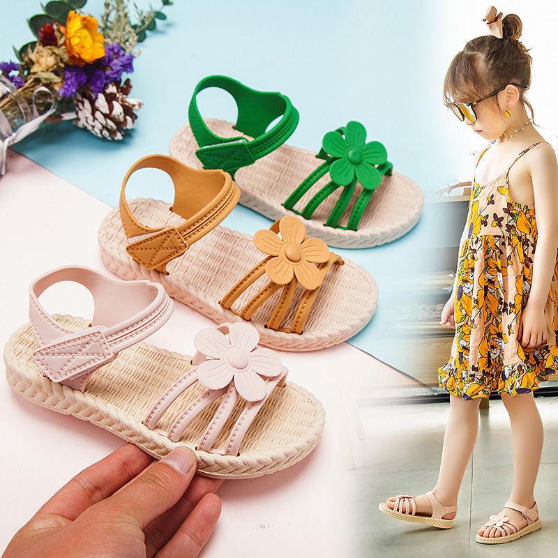 Girls Sandals Gladiator Flowers Sweet Soft Children's Beach Shoes Kids Summer Floral Sandals Princess Fashion Cute High Quality