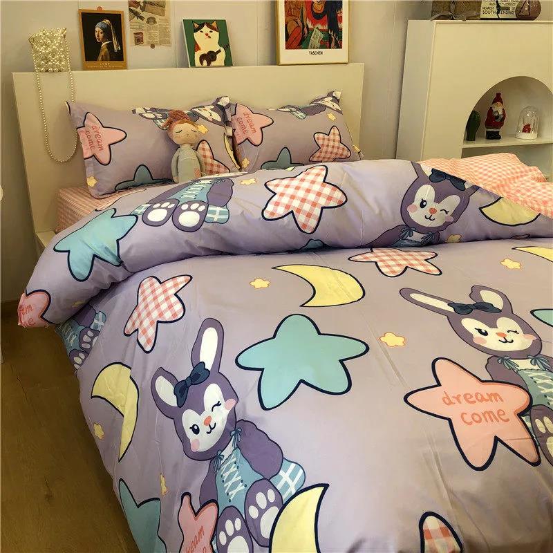 Cute Cartoon Autumn and Winter Washable Quilt Cover Ins Wind Cartoon Comfortable Student Dormitory Three-piece Bedding Four-piece Set