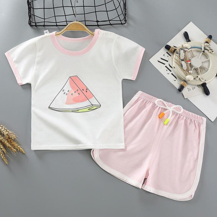 Children's Short Sleeve Suit Korean Style Printing Boys and Girls' T-shirt and Shorts Two Piece Set