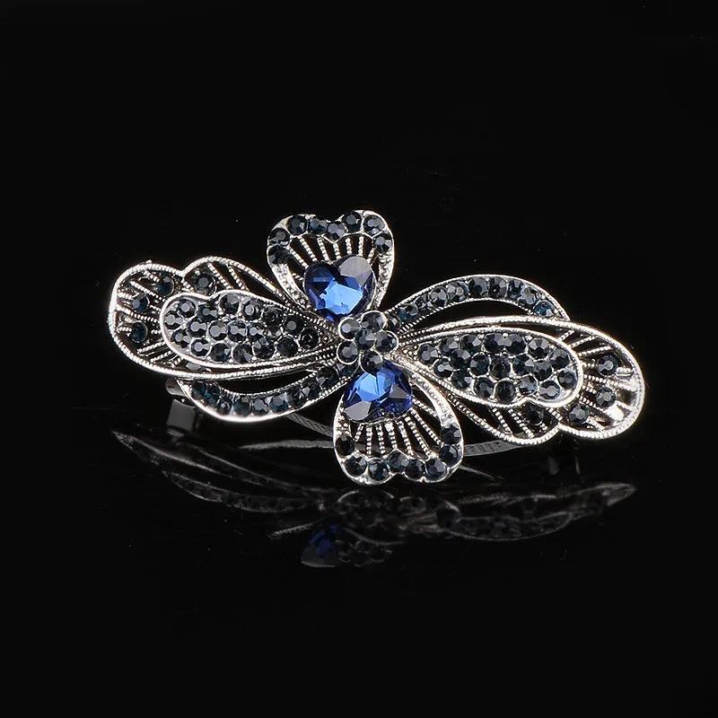 Retro Rhinestone Spring Clip Hairpin Ponytail Clip Headdress Horizontal Clip Hair Accessories Girl Hairpin