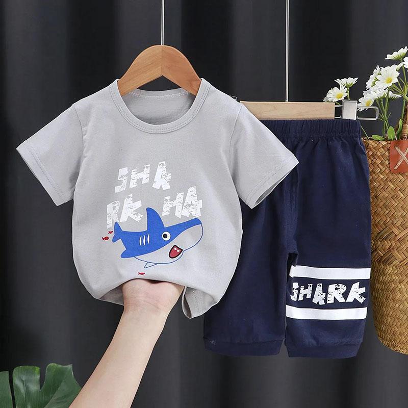 Summer Children's Cotton Short-sleeved Suit Children's Half-sleeved Shorts Boys and Girls Summer Clothes Baby T-shirt