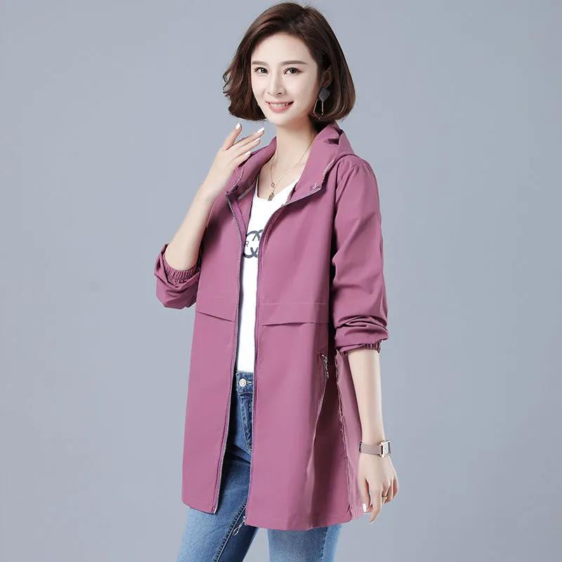 Autumn Windbreaker Women's Mid-length Coat Women's Spring and Autumn All-match Plus Size Coat Jacket Women