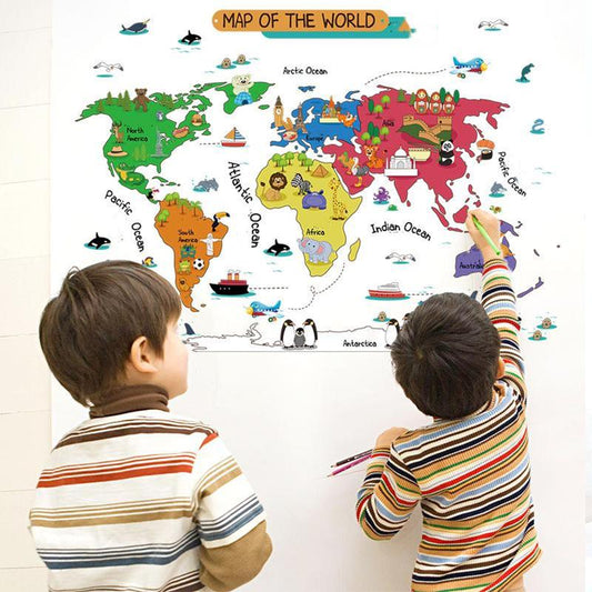 Cartoon World Map Bedroom Children's Room Removable Waterproof Wall Sticker