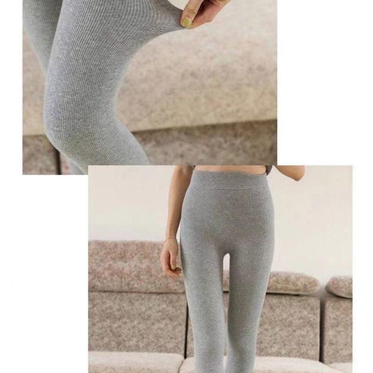 Winter Cotton Plus Velvet Thick Heat Storage Leggings Outer Wear Thin One-piece Pants Large Size High-waist Cotton Vertical Striped Thermal Pants