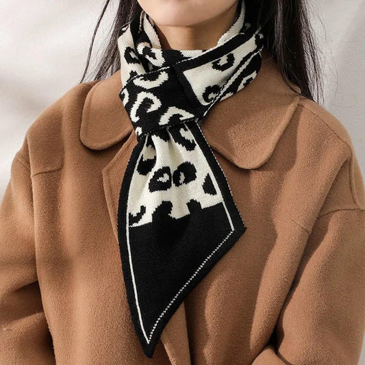 Women's Korean Style Knitted Wool Scarf Spring Autumn Cross Short Plaid Strips Scarves Winter Neck Cover Neck Scarf All-match Collar Scarf Strap Decor