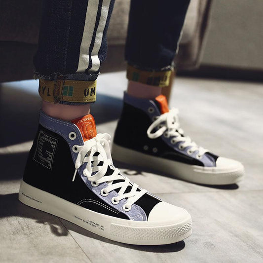 Large size sneakers high-top men's shoes wild casual canvas shoes men's trend