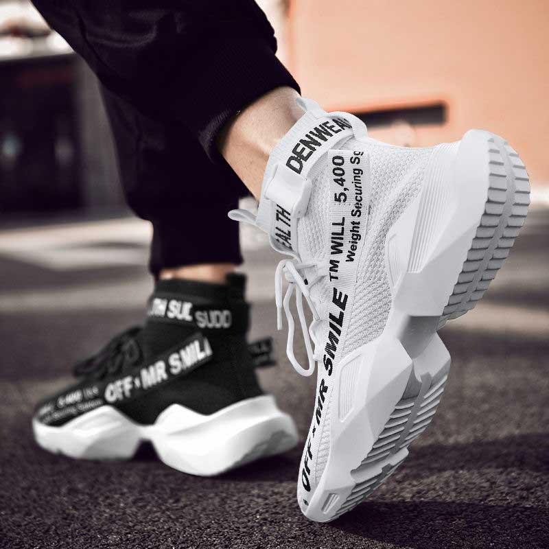 Plus Size36-46 Men High-top Sneakers Running Basketball Sock Shoes Breathable Lightweight Non-slip Sock Shoes Wear-resistant Deodorant Skate Shoes