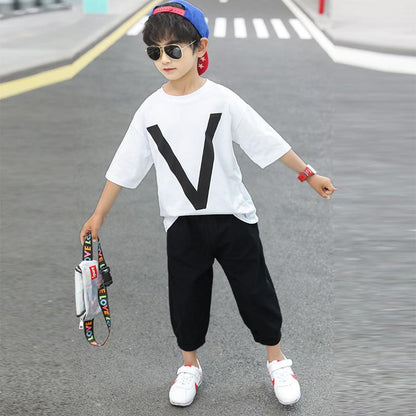 Boys' Suits Summer Clothes Children's Clothes Boys' Short-sleeved T-shirt Clothes Elementary School Suits