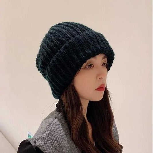 Woolen Hat Women's Autumn and Winter All-match Japanese Beige Big Head Circumference Winter Cold and Warm Protection Ears Knitted Hat