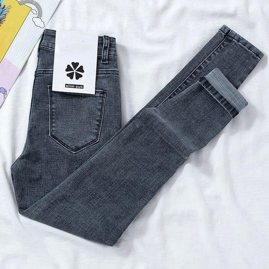 High Waist Stretch Jeans Women's Spring and Autumn Models Korean Version Was Thin and All-match Tight-fitting Pencil Pants