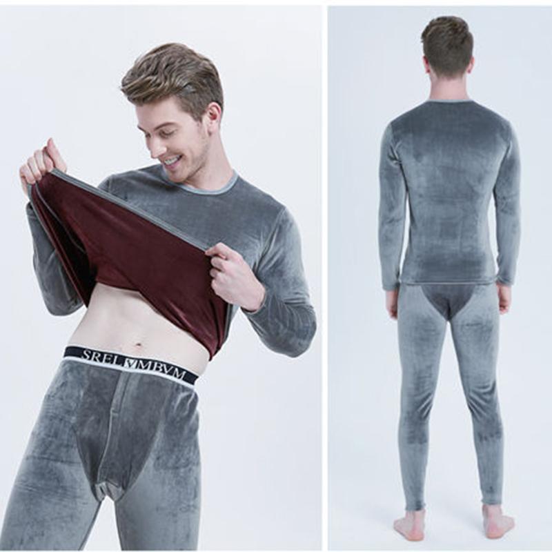 Men Winter Plus Velvet Thicken Thermal Underwear Tight Suit Wearable Comfortable Versatile Soft Lining O-neck Male Pajamas Spring Long Sleeve Clothes