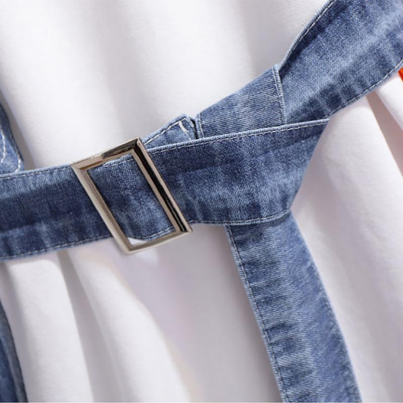 Denim Stitching T-shirt Dress Female Summer Design Sense Niche Waist Was Thin and Small Dress