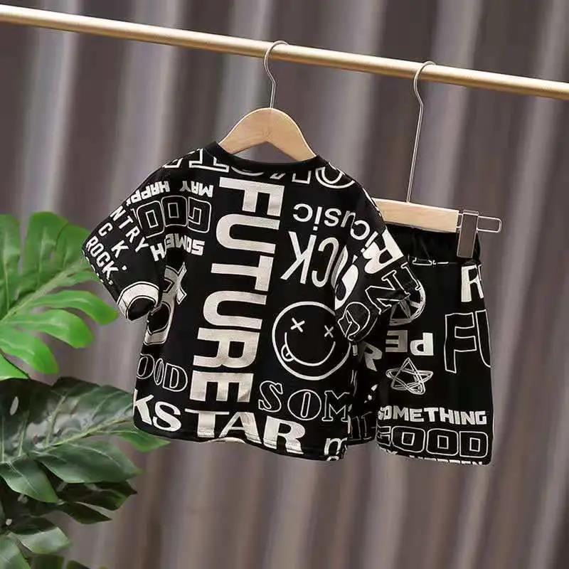 Boys' Summer Clothes Casual Handsome Boys' Short-sleeved Cover Children's Summer Baby Letter Two-piece Suit