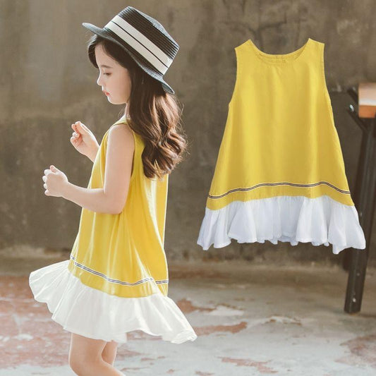 Summer Children's Vest Skirt Big Children's Splicing Beach Skirt Baby's Korean Style Dress Girl's Skirt