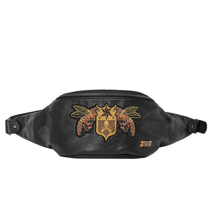 Waist Bag Men Leather Embroidered Rivet Chest Messenger Bags Fitness Sports Shoulder Bag