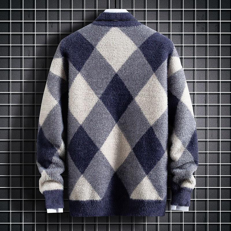 Autumn Winter Men's Imitation Mink Velvet Sweater Tops Male Students Warm Pullovers Loose Casual Knitted Tops