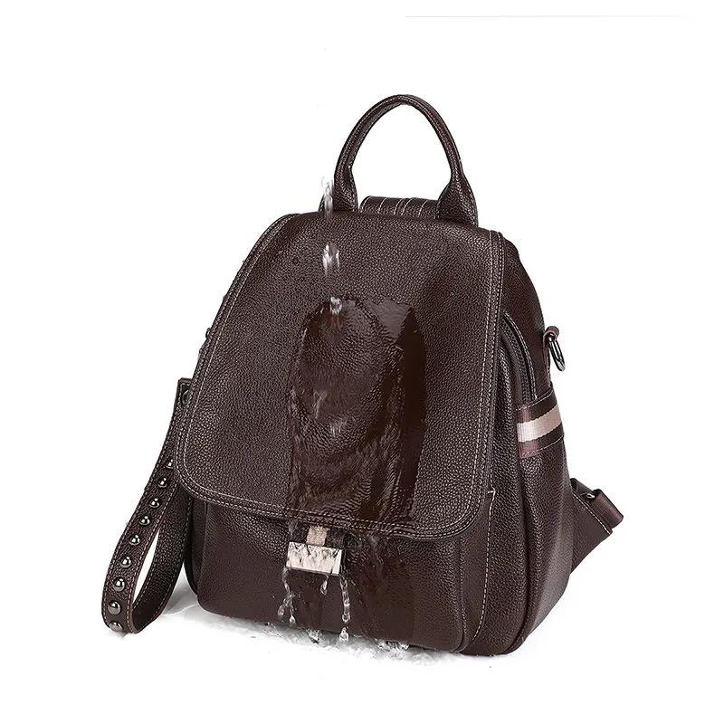 Genuine Leather Cowhide Rivet Removable Shoulder Belt Women's Backpack Soft PU Casual Multilayer Waterproof