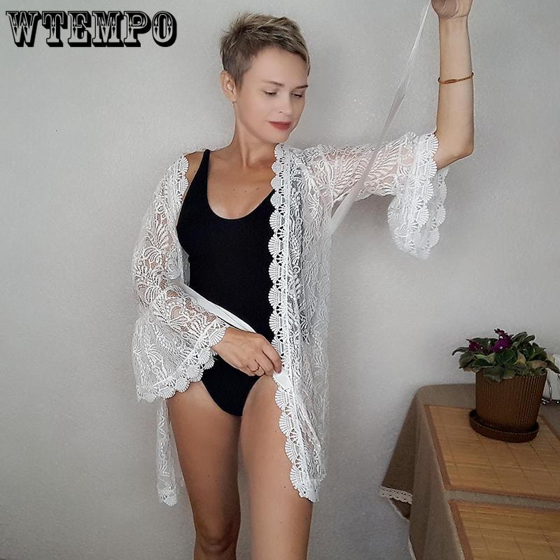 Women Summer Hollow Out Beach Coat Deep V-Neck Lace Dresses Bikini Blouse Sun Protection Clothing