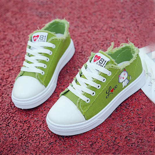 Women's Spring and Summer Canvas Shoes, Female Students' Casual Shoes, Flat Bottom Shoes, Breathable White Shoes