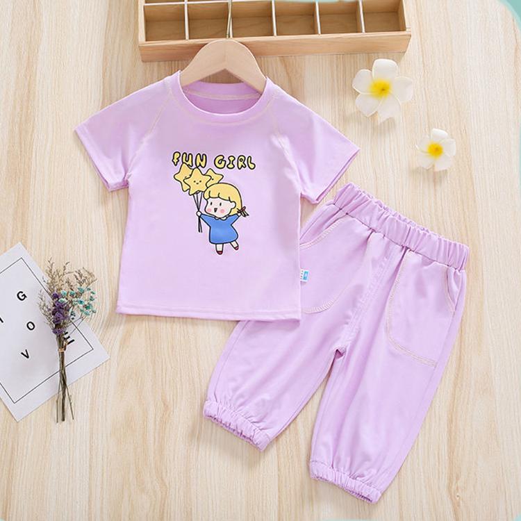 Children's Suit Summer Thin Korean Style Loose Print Girls Suspender Trousers and Leggings Two Piece Set