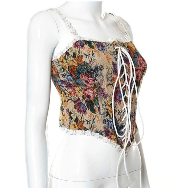 Vintage Floral Jacquard Corset Floral Embroidery Light Yellow Retro Fishbone Lace Bow Corset Adjustable Renaissance Corset Floral Vest