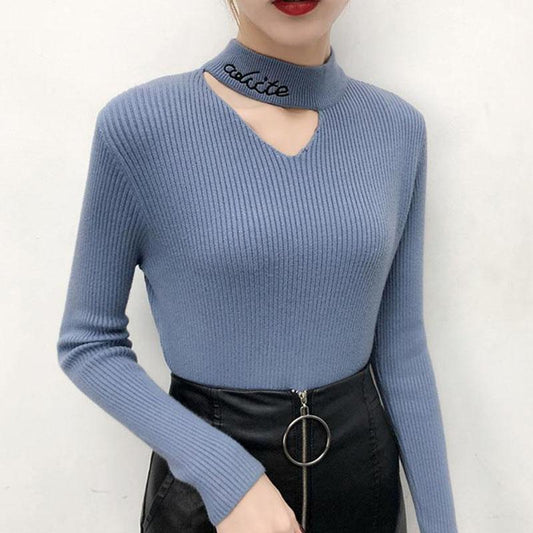 Autumn/winter Thick Slim-fit Sweater Slimming Knit Bottoming Shirt High Collar Sweater Sexy Female Top