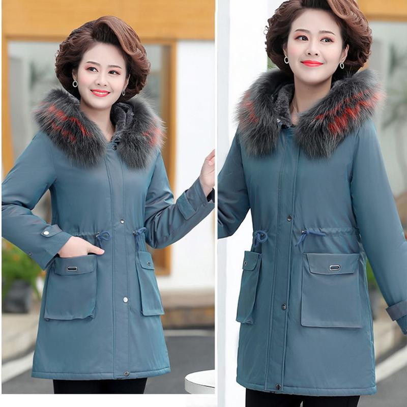 Women's Mid-length Down Jacket Winter Korean Loose Cotton Clothes Casual Hooded Padded Jacket Quilted Jacket