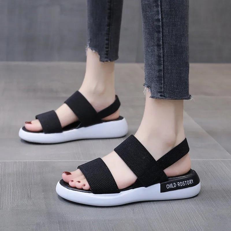 Women's Summer Light Cool Shoes Soft Sole Flat Casual Elastic Band Sandals Anti-slip Simple Outdoor Versatile Sandals