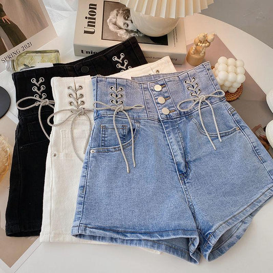 Large Size Jeans Women's Korean Version Three-button High-waist Straps Design Personality Wide-leg Pants