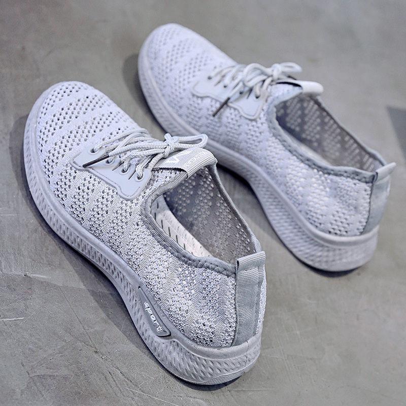 2021 Spring Summer Sports Shoes Women's Breathable Hollow Mesh Shoes Versatile Casual Shoes Lightweight Soft Sole