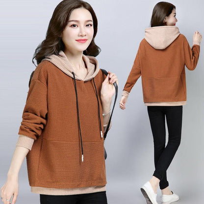 Long sleeve warm hooded Top Spring and autumn sweater cotton women Sweatshirt wild large size