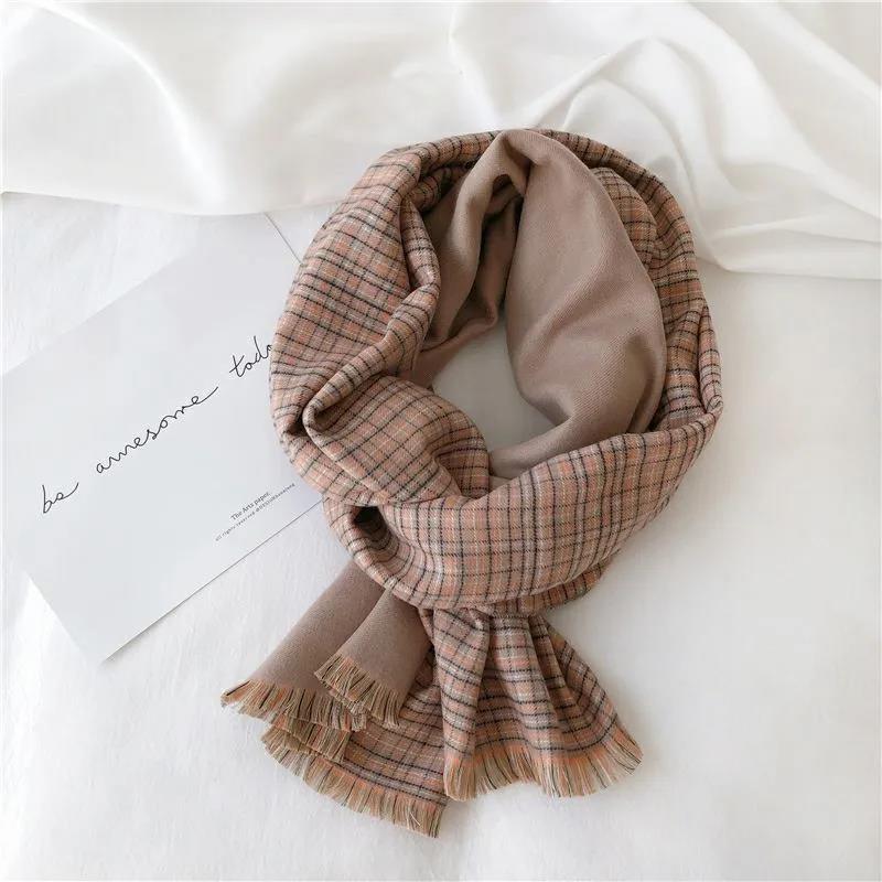 Women's Scarf Autumn and Winter Thick Warm Double-sided Knitted Scarf Wild Pure Color Imitation Cashmere Scarf Shawl