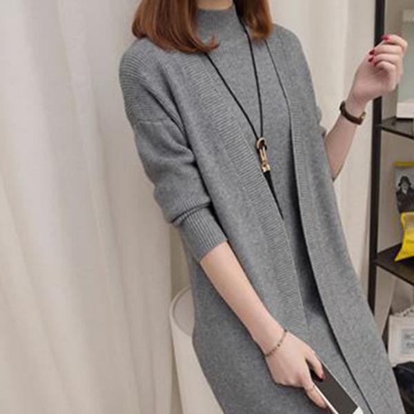 Autumn and Winter Fashion Casual Coat Loose Long-sleeved Sweater Mid-length Cardigan