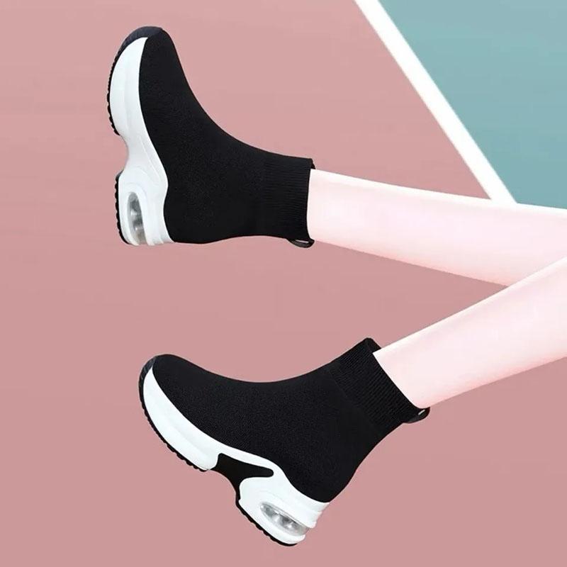 Inner Increase Women's Shoes Boots Spring and Autumn Women's Boots Stretch Knit Sports Casual Socks Short Boots Mid-tube Single Boots