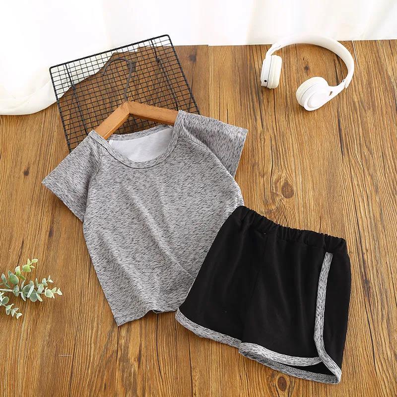 Children's Quick-drying Suit Two-piece Suit Boys and Girls Baby Summer Casual Sportswear Shorts Short-sleeved T-shirt Ice Silk