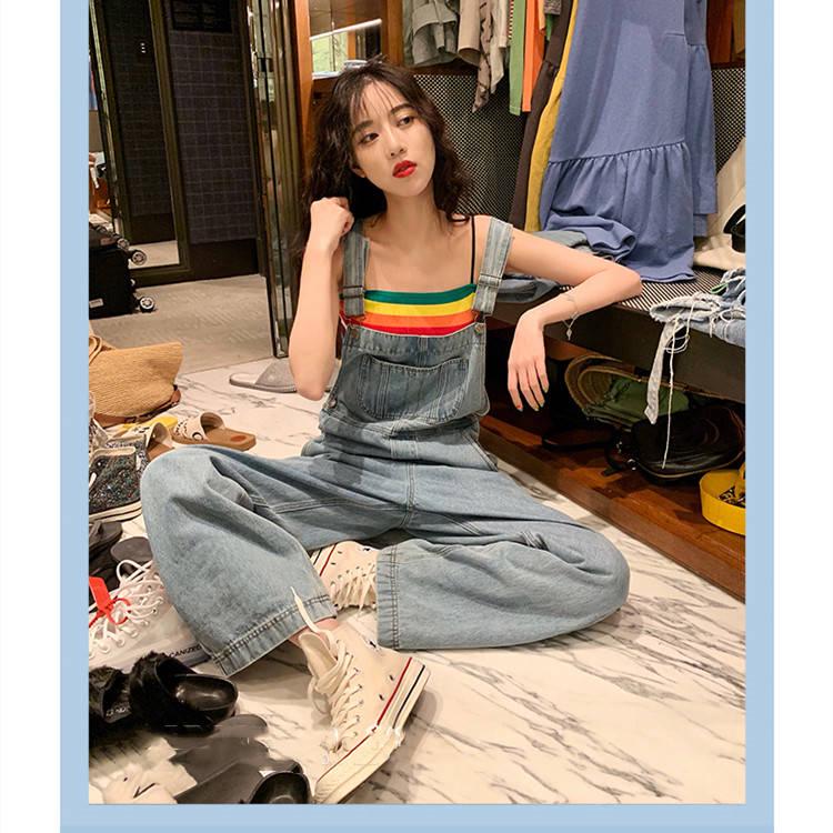 Retro Cowboy Women's Overalls Loose Trousers High Waist Students Wear Wide Leg Pants Mop Tide